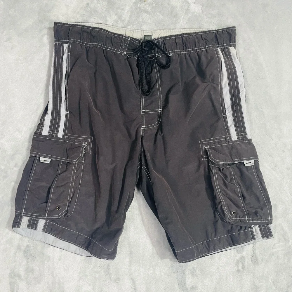 Arizona Jean Co. Swim Trunks Mens Large Gray Excellent Cargo Board Shorts